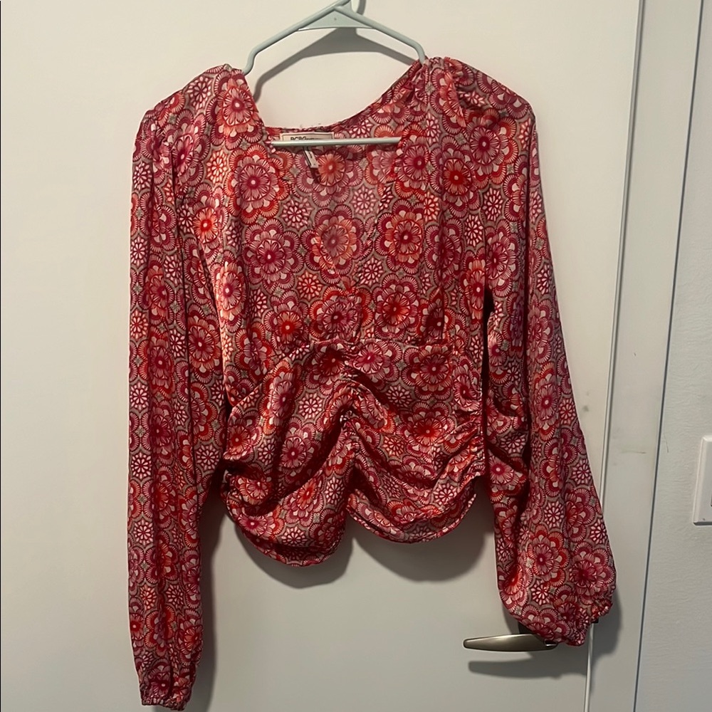 BCBGeneration Red Puff Sleeve Ruched Crop Top